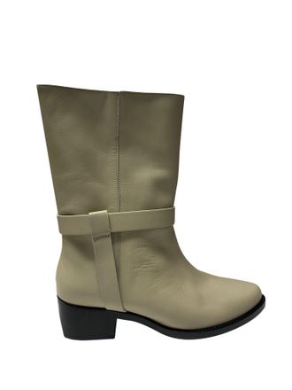 Legres Legres Stacked-Heel Biker Boot in White Leather
