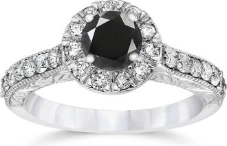 Pompeii3 1 3/4ct Vintage Treated Black Diamond Engagement Ring 14K White Gold Size Selectable