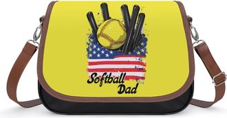 Generic Softball Dad U.S. Flag Small Womens Crossbody Bags Shoulder Handbag with Adjustable Strap for Travel