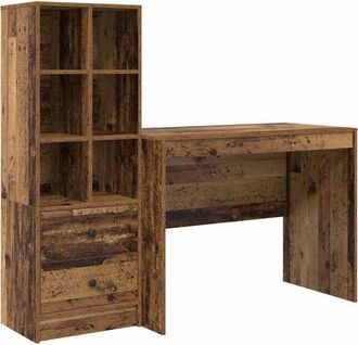 vidaXL Escritorio Con Almacenamiento Con Caj&oacute;n 2 Pcs Madera Vieja Vidaxl