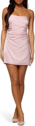 Edikted Valeriah Pleated Strapless Satin Minidress in Pink at Nordstrom, Size X-Small