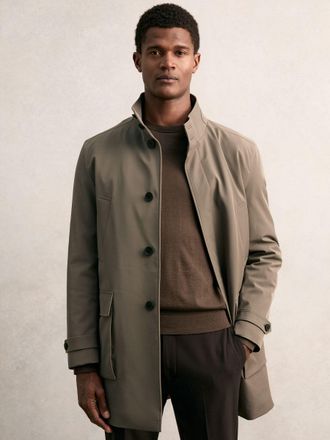 Reiss Mushroom Brown Hybrid Removable-gilet Overcoat, S