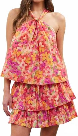 Skies Are Blue Clothing Tessa Tiered Ruffle Skirt In Coral Multi