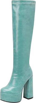 Generic Women Knee High Stretch Boots Winter Warm Thick Heel Slim Fit Side Zipper Casual Boot