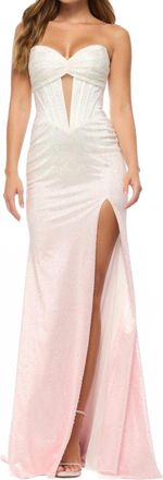 Sherri Hill Hot Fix Strapless Dress In Ivory/pink Ombre