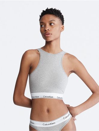 Calvin Klein Womens Icon Cotton Modal Unlined Longline Bralette - Grey - XS