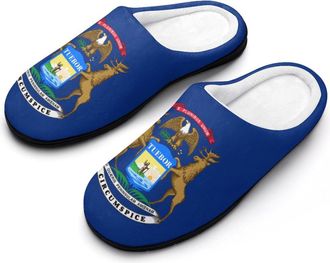 Generic Michigan Flag Funny Mens Cotton Slippers Soft Non-Slip Rubber Sole House Slipper Indoor Outdoor