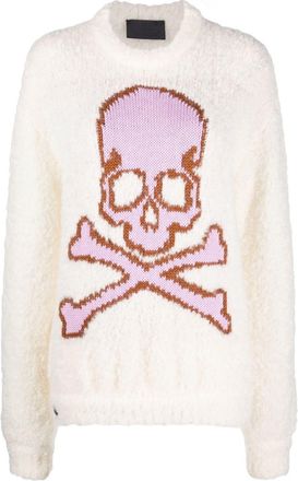 Philipp Plein Skull&Bones knitted jumper - women - Mohair/Wool/Acrylic/Silk - M - Neutrals