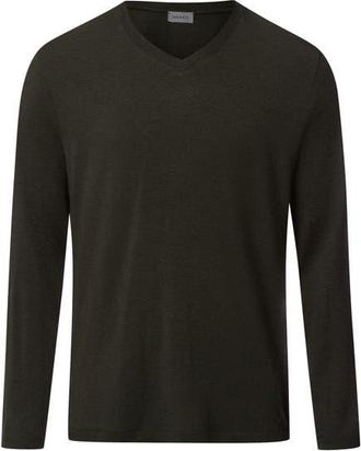 Hanro Casuals Long Sleeve V-Neck Top in Earthy Ink Melange at Nordstrom, Size Medium