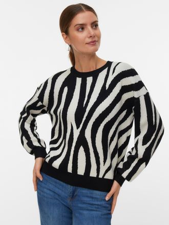 Vero Moda Strickpullover VERO MODA VMSILJEANIMAL LS O-NCK PULLOVER GA NOOS, Damen, Gr. L, schwarz (birch pattern:with schwarz zebra pattern), Strick, Obermateri