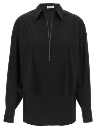 Brunello Cucinelli V-Neck Shirt Monile Camicie Nero-Donna