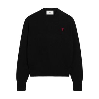 Ami Round-neck Knitwear, male, Black, Size: XL De Coeur Crewneck Sweater