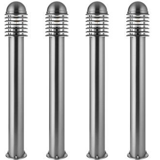 Loops 4 PACK 1m Outdoor Post Bollard Light Polished Steel Vandal Proof Pathway Lamp in Metallics