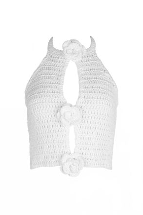 SOAH Womens Paris Crochet Halter Top In White