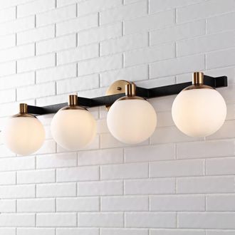 Jonathan Y Designs Modernist Globe 34 4-Light Metal/Frosted Glass Modern Contemporary LED Vanity