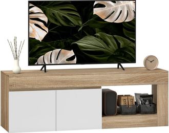 HOMCOM Homcom Mueble De Tv Mesa De Tv Con 2 Puertas Estante Abierto Mueble De Tv Para Sal&oacute;n Para Televisores De 60 Pulgadas Blanco Y Natural