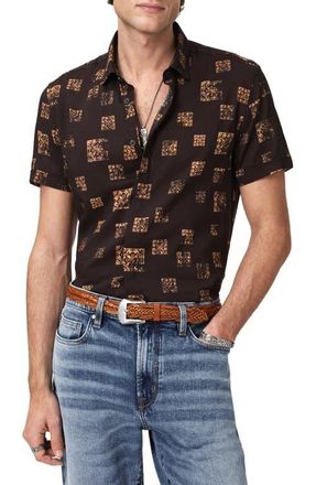 John Varvatos Loren Slim Fit Short Sleeve Button-Up Shirt in Espresso at Nordstrom, Size X-Large