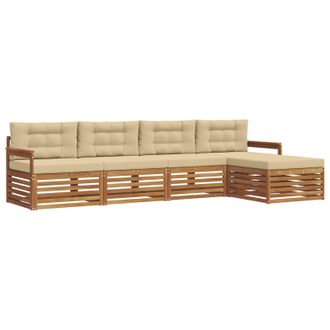 vidaXL Conjunto De Sof&aacute;s De Exterior Con Coj&iacute;n 5 Pcs Natural Y Beige Vidaxl