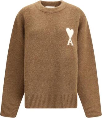 Ami De Coeur Sweater met Jacquard Logo - Dames - Ronde hals truien - Bruin - XS - Wol - Truien & Vesten