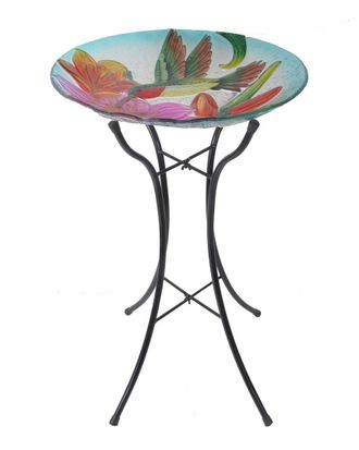 Peaktop Outdoor 18In Hand Painted Hummingbird Fusion Glass Bird Bath