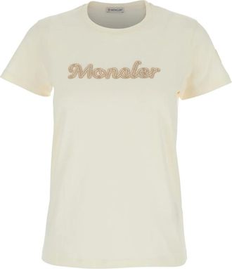 Moncler Camiseta de algod&oacute;n con logo bordado - Tops - Mujer - Blanco - S