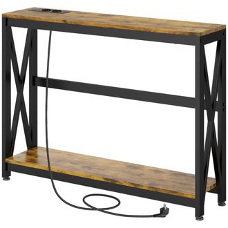 HOMCOM Homcom Mobile Consolle Stile Industriale Con Prese Di Corrente E Usb Marrone
