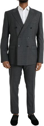 Dolce & Gabbana Mens Gray Plaid Wool Martini Formal 2 Piece Suit Virgin Elastane
