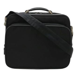 Prada Pre-owned Nylon Leather Triangle Logo Briefcase - Heren - Pre-owned - Zwart - Maat: ONE Size Nylon