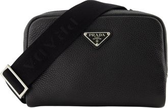 Prada Leren schoudertas - Heren - Schoudertassen - Zwart - ONE Size - Leer - Tassen