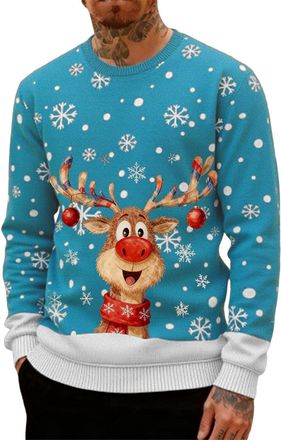 Generic Christmas Jumpers for Men Reindeer print Knitted Sweatshirt Long Sleeve Funny Xmas Jumper Mens Winter Jumpers Holiday Sweater Unisex Top Christmas Shi