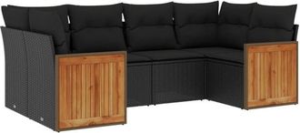 vidaXL Set De Sof&aacute;s De Jard&iacute;n 6 Piezas Y Cojines Rat&aacute;n Sint&eacute;tico Negro Vidaxl