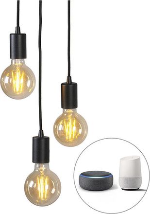 QAZQA Dise&ntilde;o L&aacute;mpara Colgante Industrial Inteligente Negra Con Wifi G95 3 Luces - Facil Cil&iacute;ndra Adecuado Para Led Max. 3 X 4.9 Watt - Qazqa