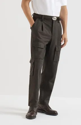 Brunello Cucinelli Virgin wool flannel trousers with cargo pockets and waist tabs in Brown at Nordstrom, Size 48