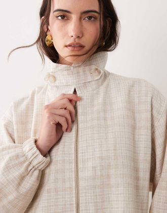 Asos giacca harrington casual a quadri beige-Multicolore