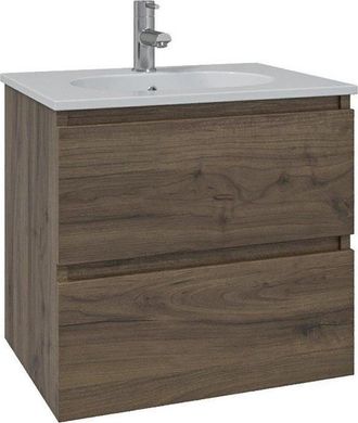 Saniclass Chaci Badkamermeubelset - 80x45x55cm - keramische wastafel glans wit - 1 wasbak - 1 kraangat - 2 lades - noten