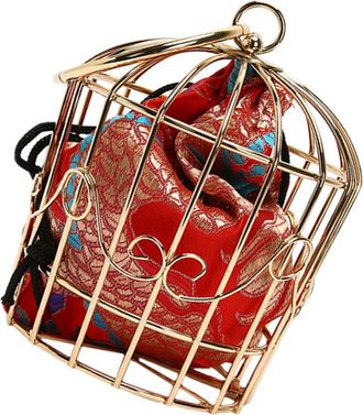 Yarnow Ethnic Style Women Chain Crossbody Bag Red Birdcage Pattern Shoulder Bag for Travel Daily Use