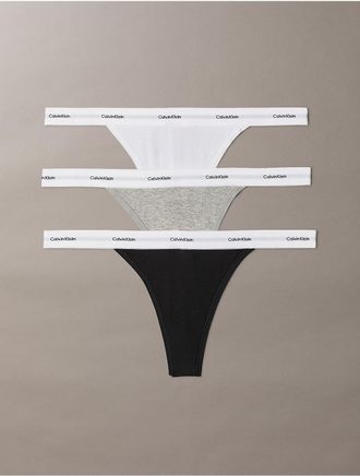 Calvin Klein Womens Cotton Stretch Rib 3-Pack String Thong - Multi - XL