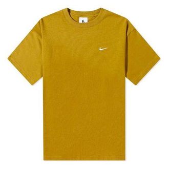 Nike Mens Nike Solid Color Cotton Embroidered Logo Round Neck Short Sleeve Yellow T-Shirt CV0559-318