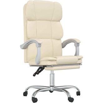 vidaXL Silla De Oficina Reclinable Cuero Sint&eacute;tico Crema Vidaxl