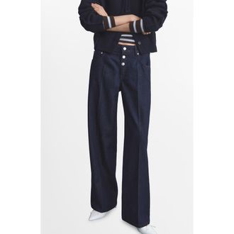 Mango Exposed Button Low Rise Straight Leg Jeans in Open Blue at Nordstrom Rack, Size 10