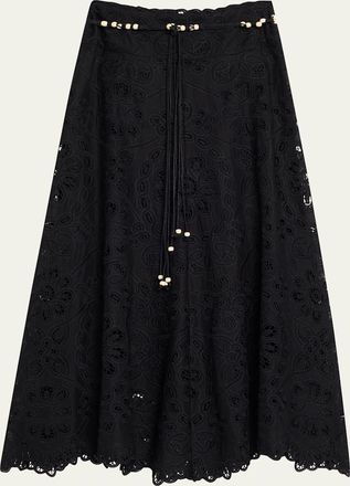 Zimmermann Rhiannon Embroidered Belted Skirt