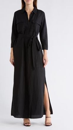 L'agence Cameron Belted Linen Blend Maxi Shirtdress in Black at Nordstrom Rack, Size Xx-Small