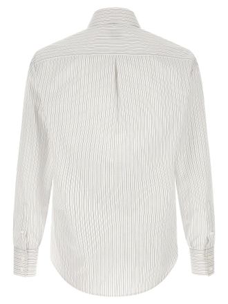 Brunello Cucinelli Vertical Striped Cotton Shirt - white