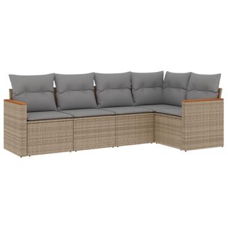 vidaXL Set Divano Da Giardino 5 Pz Con Cuscini Beige Misto Polyrattan - Vidaxl