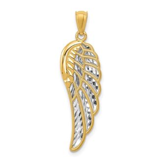 Diamond2Deal 14k Yellow Gold Rhodium Polished Two Level Angel Wing Pendant