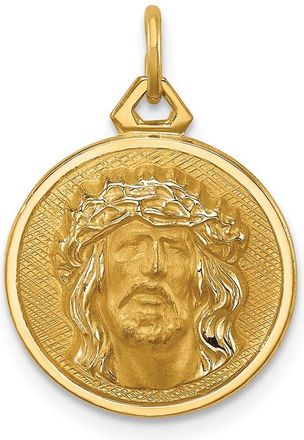 Diamond2Deal 14k Yellow Gold Polished and Satin Small Round Jesus Medal