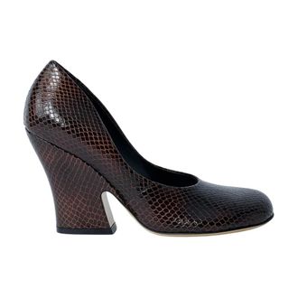 Dries Van Noten Pumps, female, Brown, Size: 10 US Python-Embossed Leather Wedge Pumps