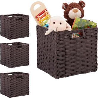 Relaxdays Relaxdays - 4 Cajas De Almacenaje, Cesto Cuadrado Para El Ba&ntilde;o O Habitaci&oacute;n Infantil, Trenzado, 31x32x30 Cm, Marr&oacute;n