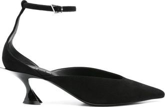 MUGLER Zwarte Su&egrave;de Kalfsleren Enkelband - Dames - Pumps - Zwart - 38 EU - Su&egrave;de - Schoenen