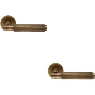 Loops 2x PAIR Knurled Grip Round Bar Handle on Round Rose Concealed Fix Antique Brass in Metallics